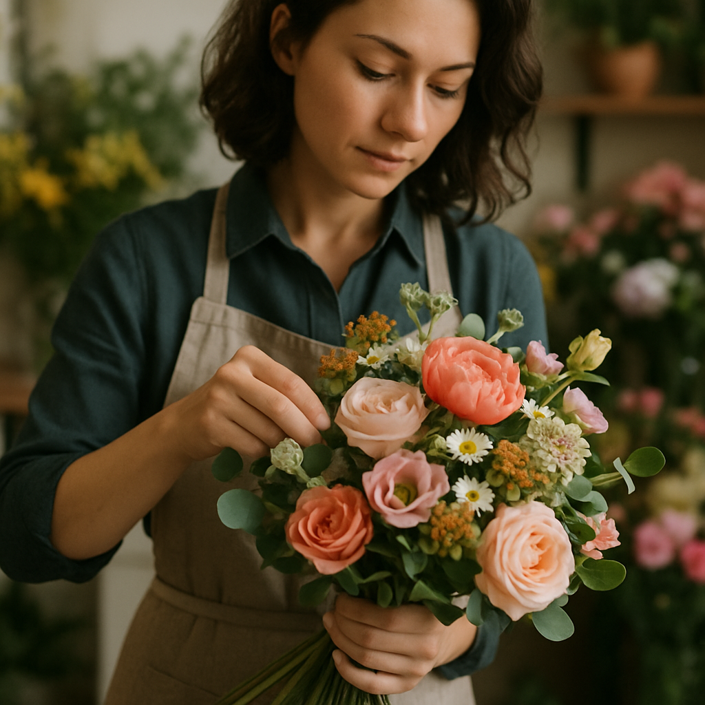 Florist arranging a bouquet